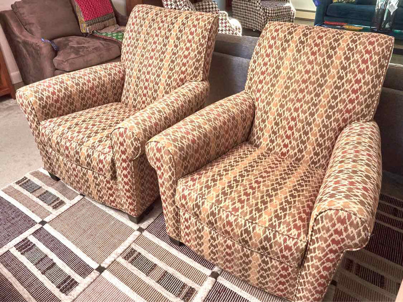 Pair of Ethan Allen  Rust, Brown& Ivory Upholstered   Chairs