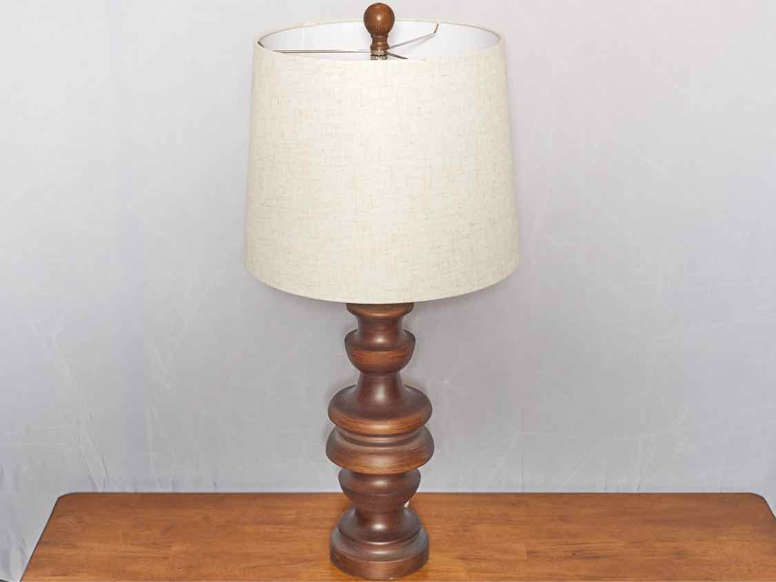 'Kerala' Cast Resin Turned Table Lamp With Linen Shade