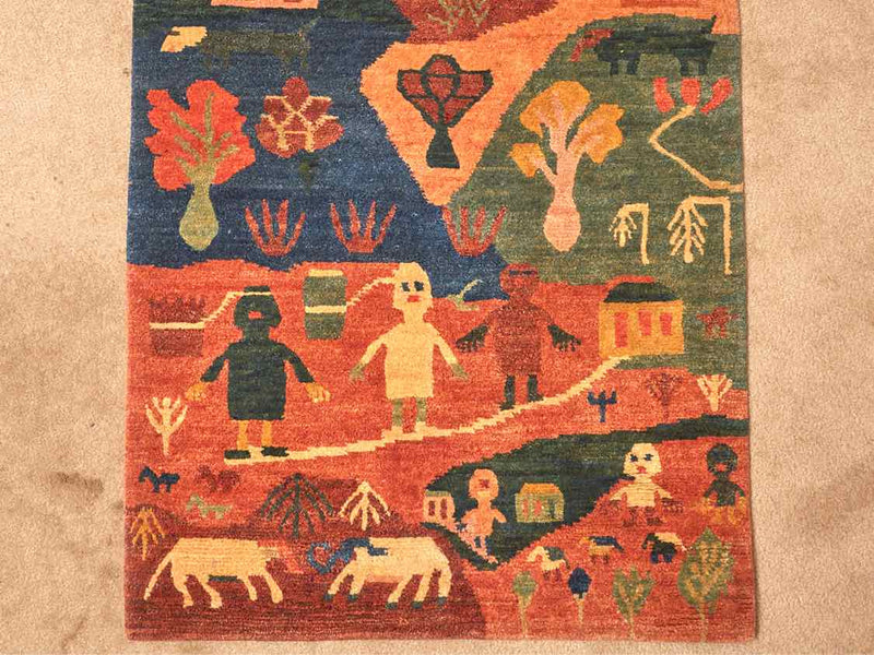 "Village" Hand Made Wool Area Rug Made in Nepal