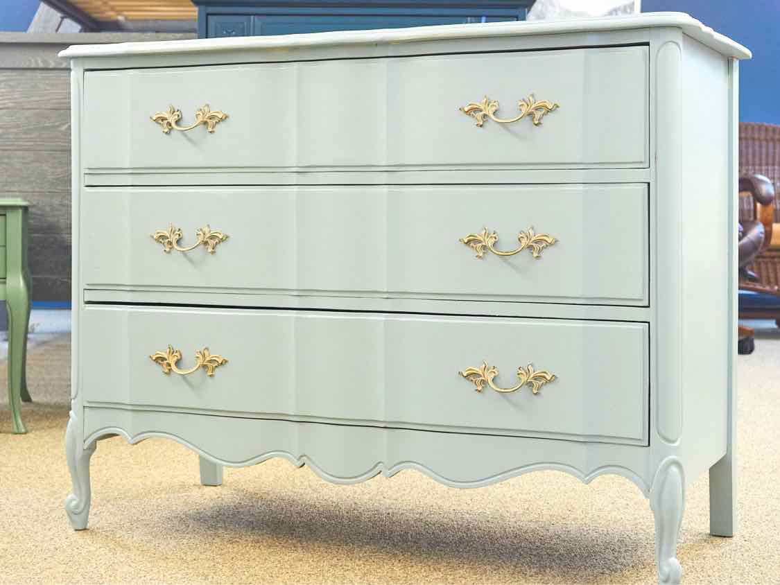 Dixie French Provincial Three Drawer Dresser in Ice Blue