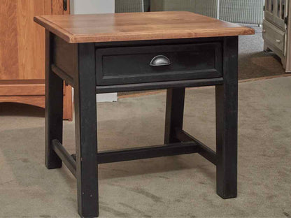 Ash Top 1 Drawer Black Finish Legs Side Table