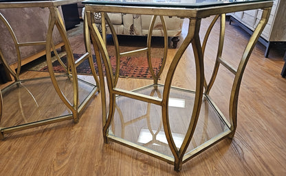 Pair of Brass Hexagonal Side Tables