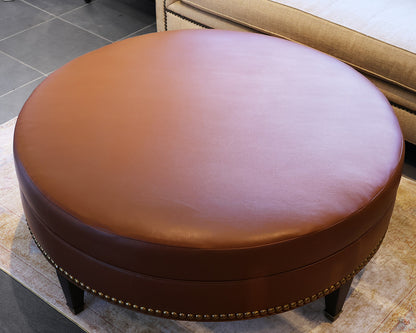 Kravet Round Leather Ottoman