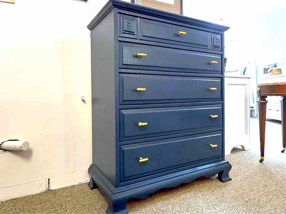 Stanley Solid Rock Maple Five Drawer Chest Finished in Oceanside Blue