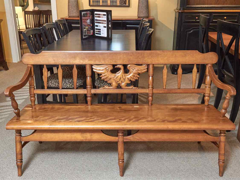 Colonial Maple Bench With Carved Eagle Accent