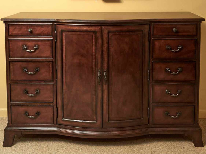 Drexel Mahogany Sideboard with 12 Drawers & 2 Doors with Antique Bronze Handles