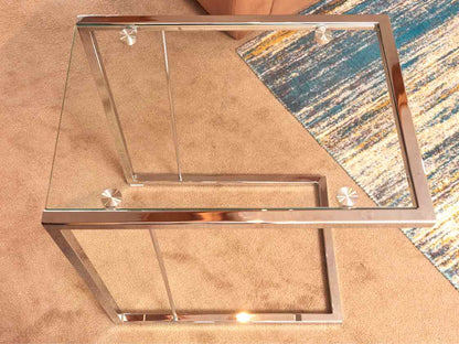 Pair Of  Contemporary Glass Top Chrome Base Side Tables