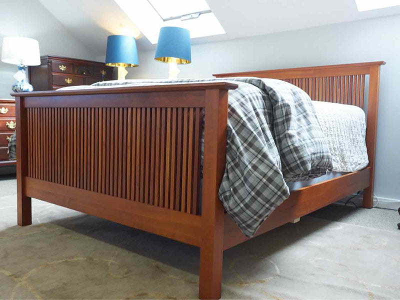 Cherry Shaker Slat Queen  Bed with Wood Rails