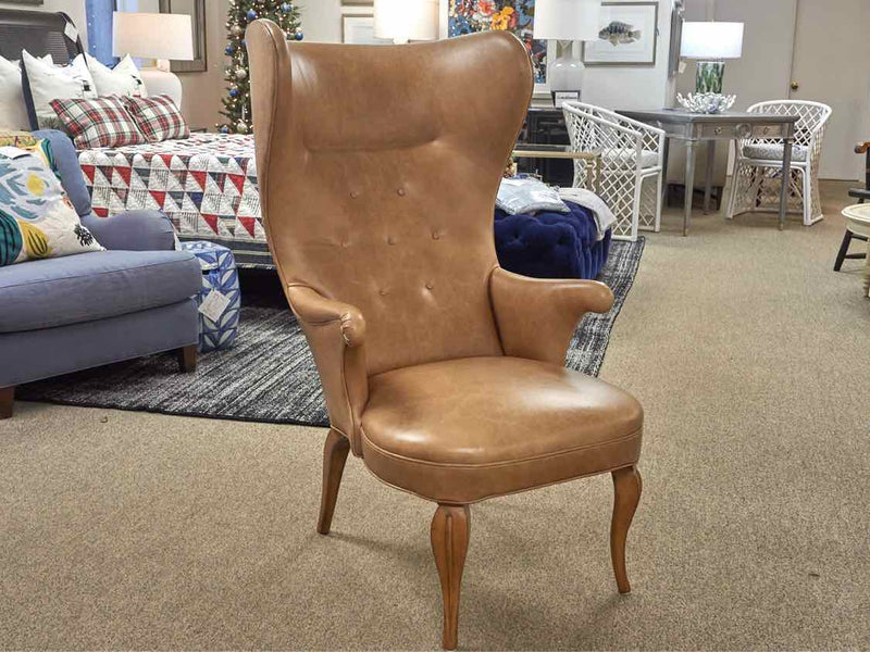 Lynne Scalo Custom Pair of Contemporary Wing Chairs in Camel Leather