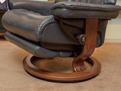 Ekornes Power Recliner in Blue Leather with Walnut Base