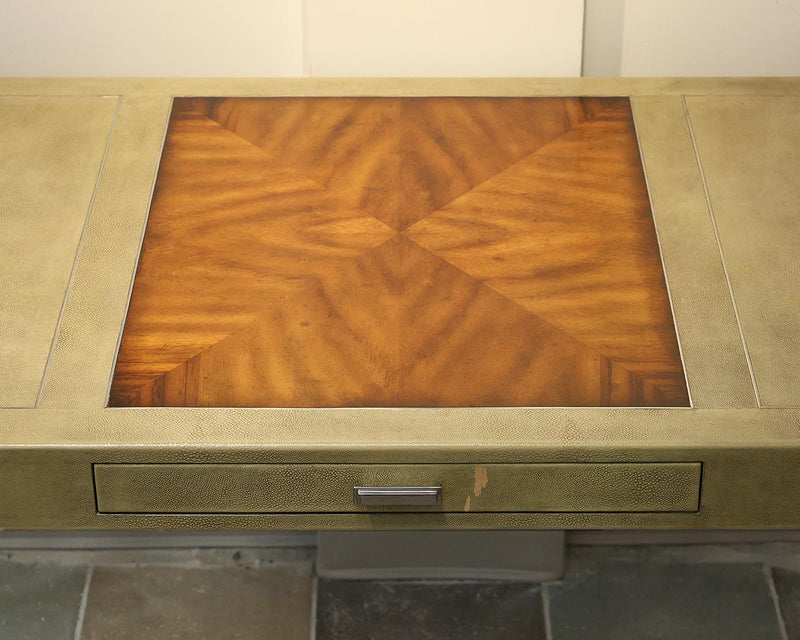 Custom Shagreen Single Drawer Desk with Inlaid Wood Writing Surface