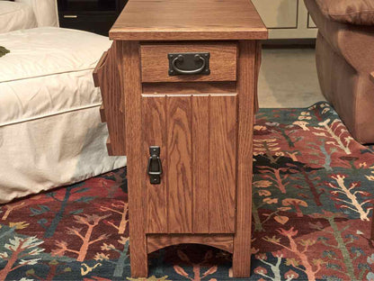 Oak 1 Drawer 1 Door Magazine Rack Side Table