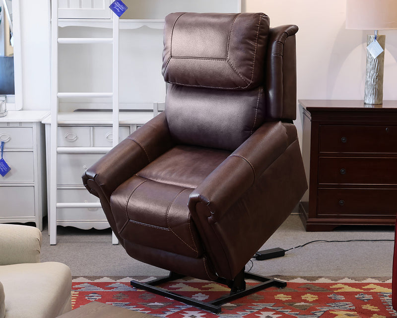 Power Lift Recliner in Topstitched Brown Faux Leather