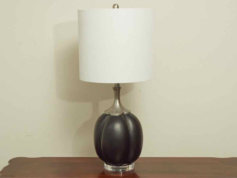 Brigg Black Polyresin Gourd Shape On Acrylic Base White Drum Shade Table Lamp