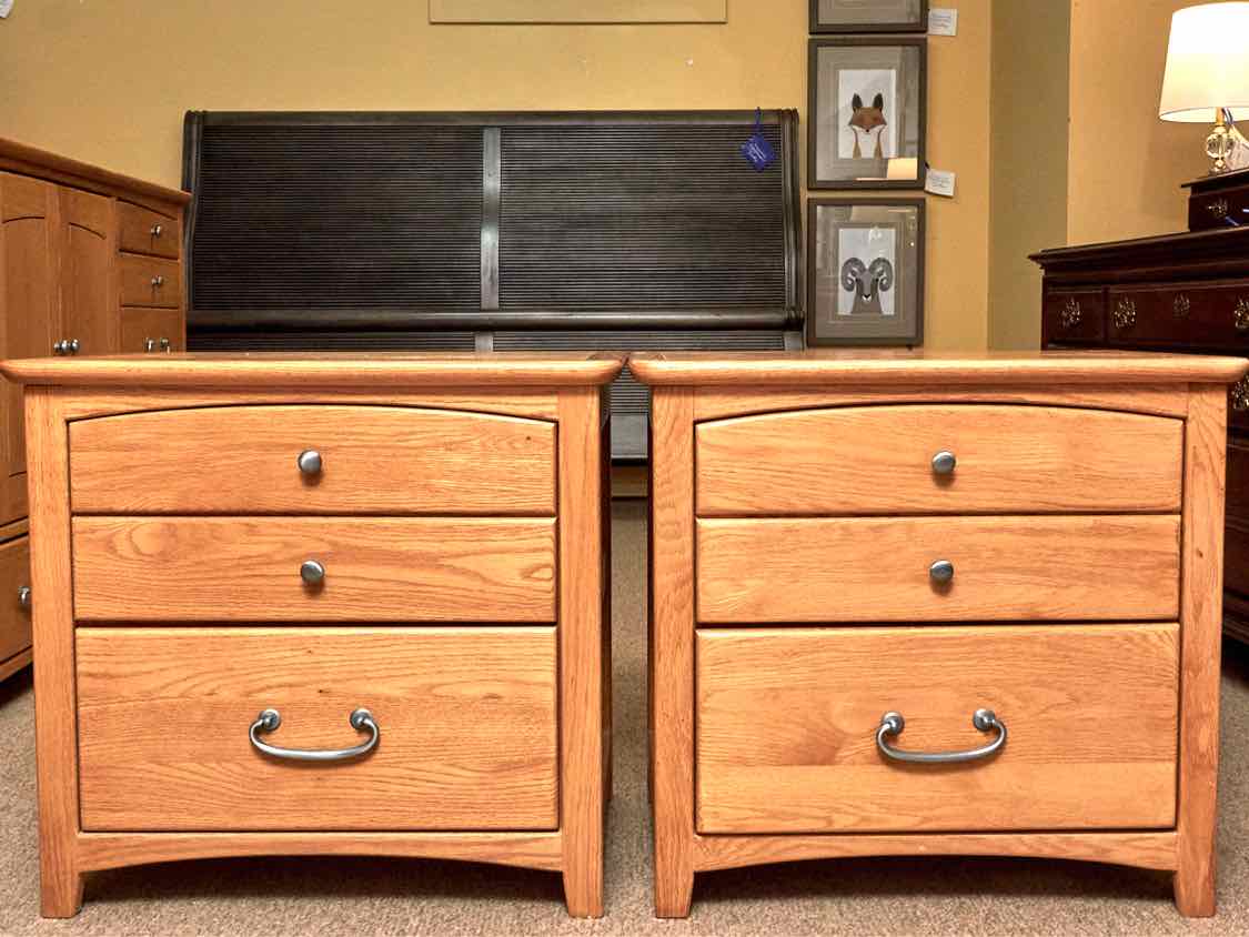 Pair of Blackhawk Oak 2 Drawer Nightstands with Pewter Finish Knobs