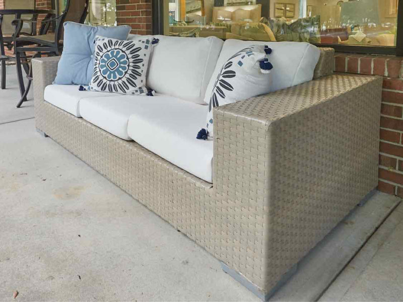 Pelican Reef Gray Resin Wicker Outdoor Track Arm Sofa