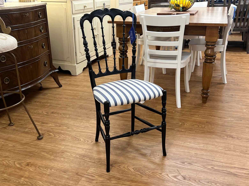 Black Dining Chair w/ Blue and White Striped Seat