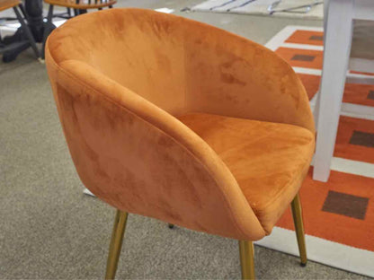 Set of Eight Tangerine Orange Barrel Dining Chairs in Performance Velvet