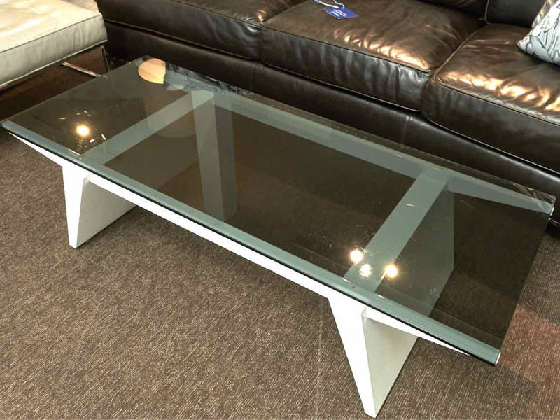 Smoked GLass Top White Lacquered Base Cocktail Tables