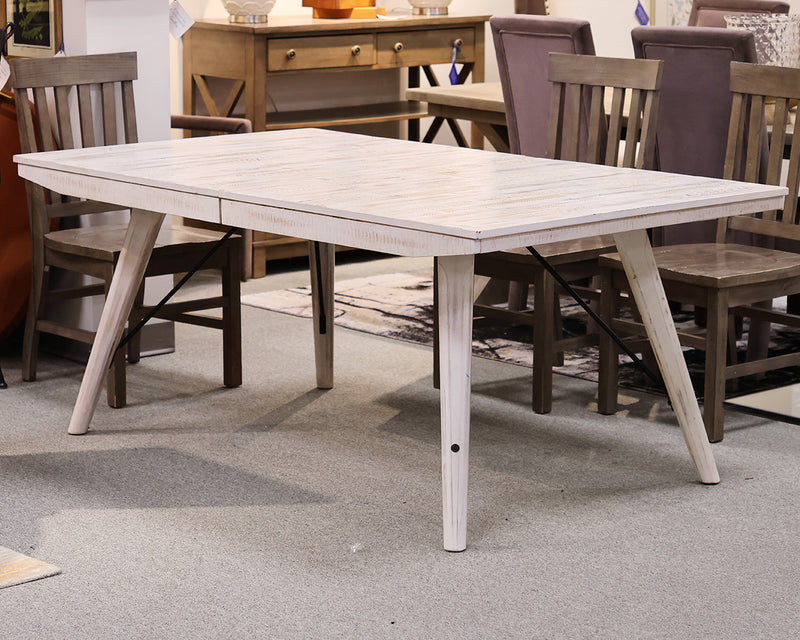 Modern Rustic Leg Dining Table with Leaf in White & Set of 6 Grey Chairs