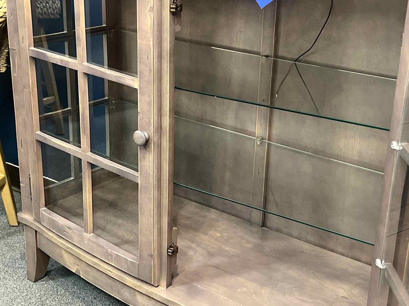 Distressed Grey Glass Door Cabinet