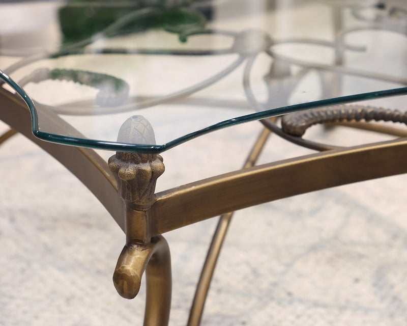 Cocktail Table with Glass Top on Brass Base