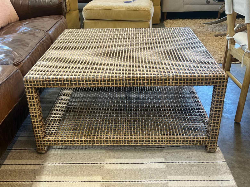 Grey Cocktail Table w/ Woven Rattan