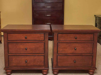 Pair Of Aspen Home Dark Stained Cherry Finish 3 Drawer Nightstands