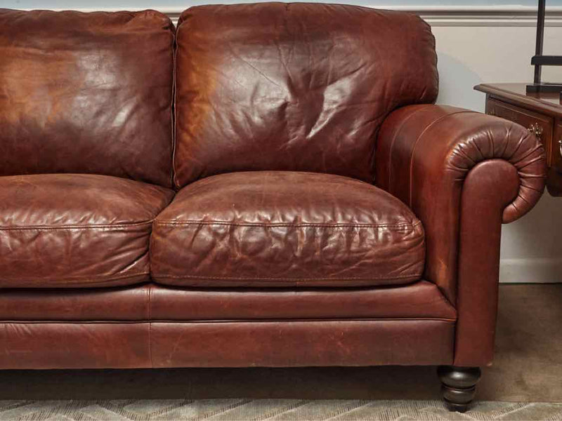 Caramel Leather 3 Cushion Rolled Arms Sofa