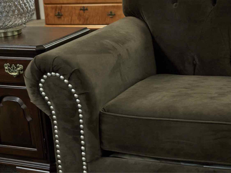 KFI Studio Home Chocolate Brown Micro Fiber Loveseat with Button Tufted  Back