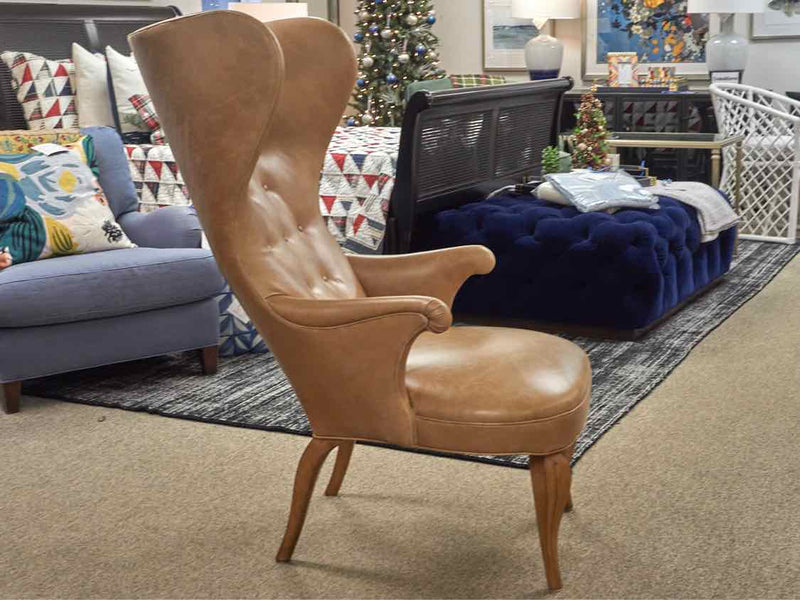 Lynne Scalo Custom Pair of Contemporary Wing Chairs in Camel Leather