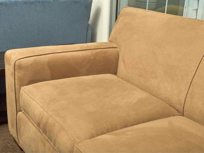 Crate & Barrel Tan Micro Fiber Tight Back 3 Cushion Sofa