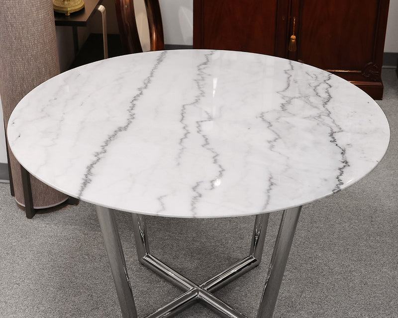 Mitchell Gold + Bob Williams Modern Round Dining Table with Marble Top on Chrome