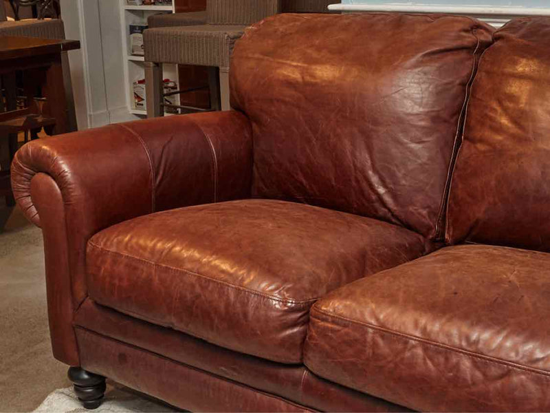 Caramel Leather 3 Cushion Rolled Arms Sofa