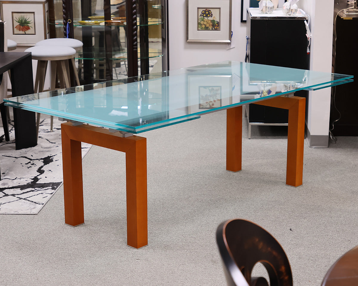 Roche Bobois Glass Extension Dining Table on Cherry Base