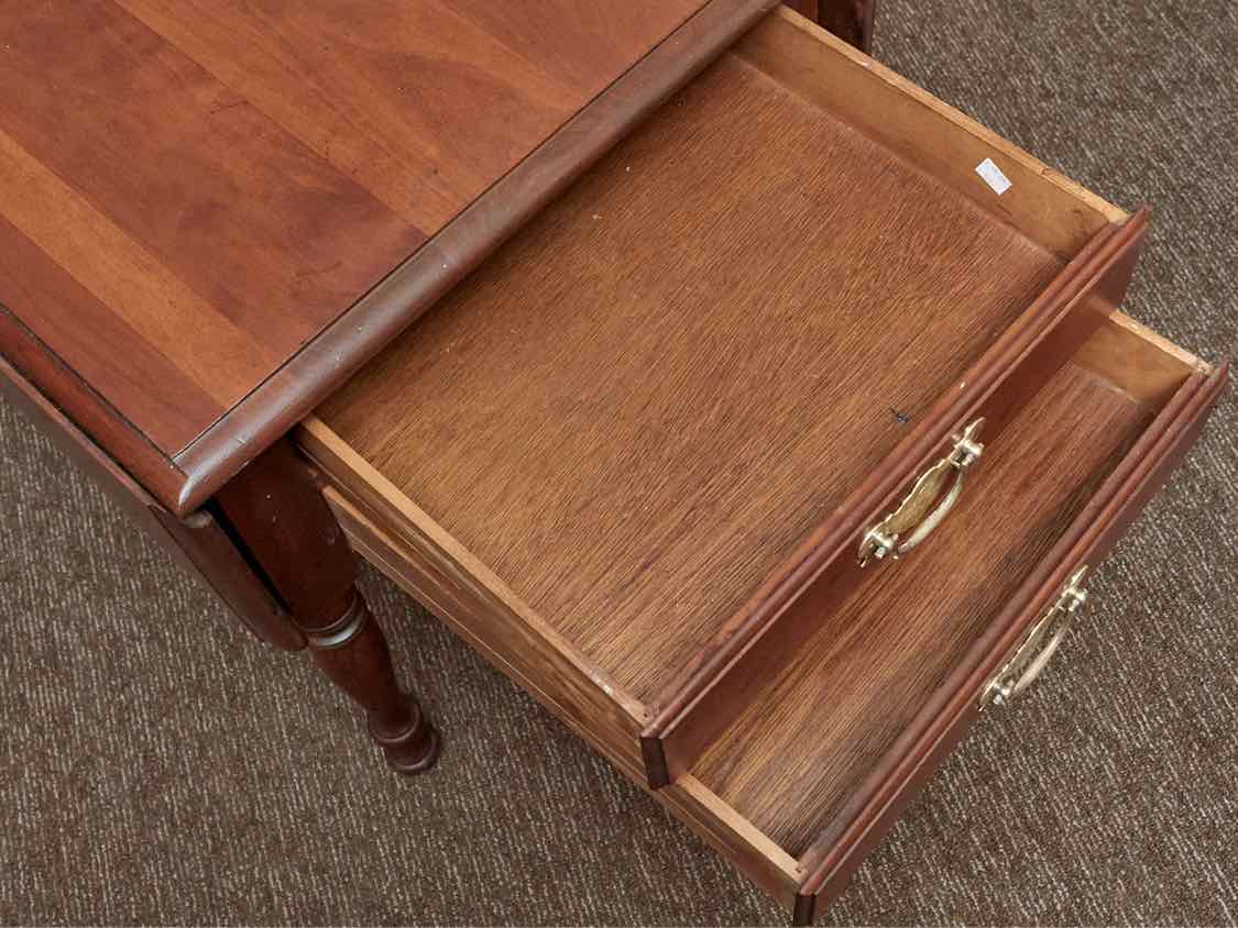 Pennsylvania House Solid Cherry 2 Drawer Turned Legs Drop Leaf  Side Table