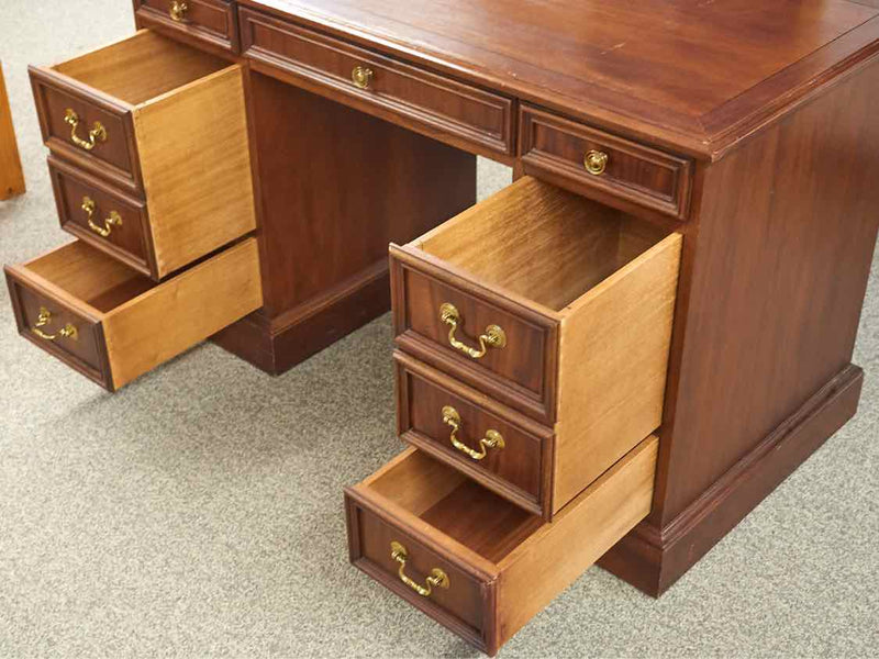 Cherry Pedestal Desk with 2 File Drawers & 4 Smaller  Drawers