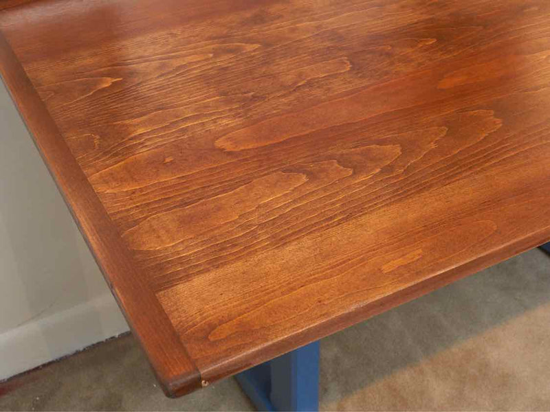 'Juniper Berry Blue' Finish Stained Oak Top Tavern Style Dining Table