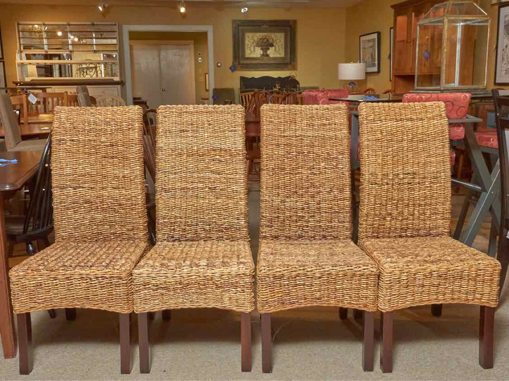 Set Of Pottery Barn Seagrass Espresso Legs Dining Chairs