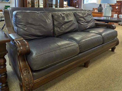 Hancock and Moore Mahogany Framed Blue Leather Sofa