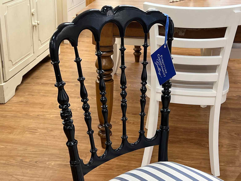 Black Dining Chair w/ Blue and White Striped Seat