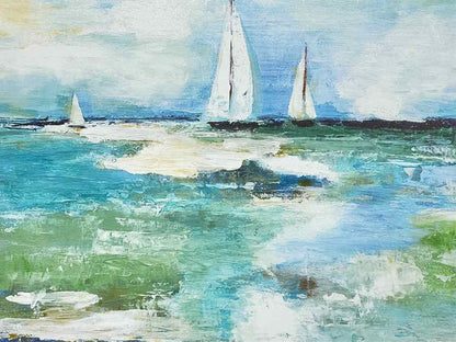 Beach Front 'Racing Sailboats' Art Print Under Glass In Driftwood Frame