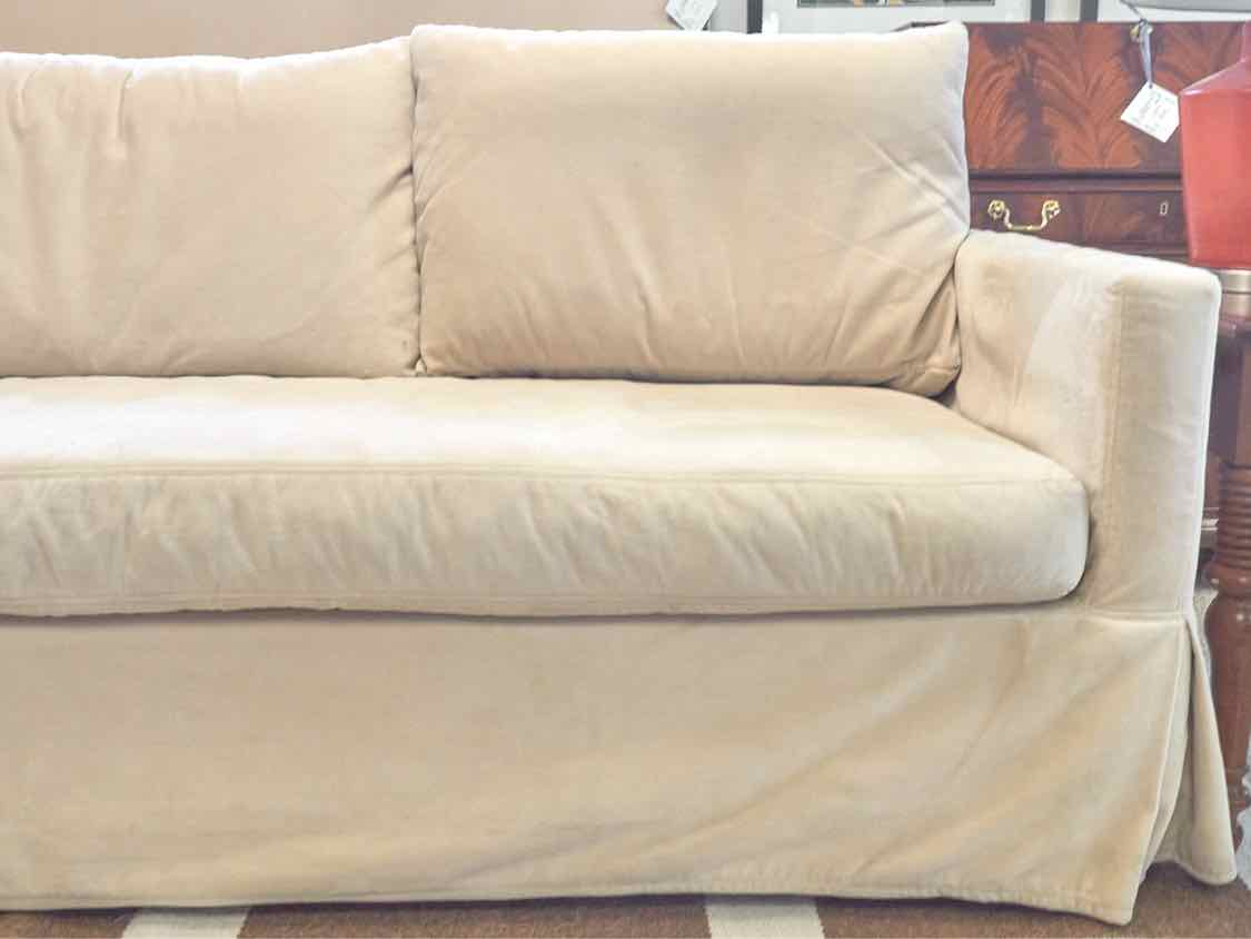 Pottery Barn Beige Microsuede Slipcover Bench Seat Sofa