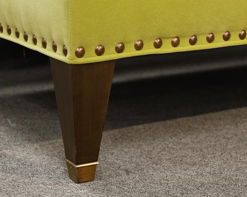 Wesley Hall Chartreuse Velvet Ottoman with Brass Nailhead Trim