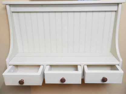 Antique Cream Finish Beadboard Back 3 Drawer High Back Wall Shelf