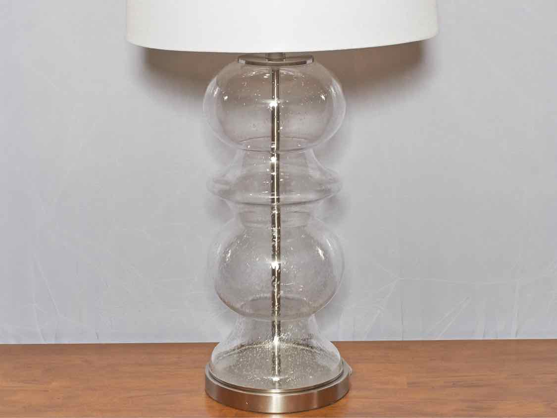 Clear Seeded Glass Transitional Table Lamp With Chrome Base White  Shade