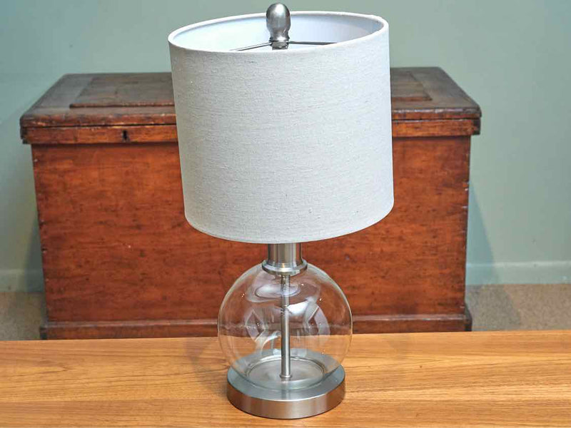 Steel &  Glass With Linen Shade Table Lamp