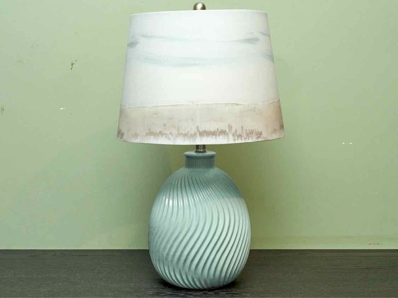 'Causeway' Ridge Light Blue Ceramic &  Painted Printed  Shade Table Lamp