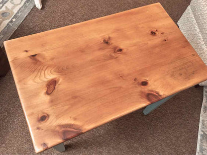 Pair Of Pine Top Custom Finish 'Aqua Shell' Legs Side Tables