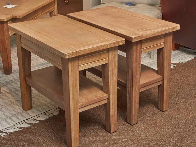 Pair Of Bleached Wood With Shelf Side Tables